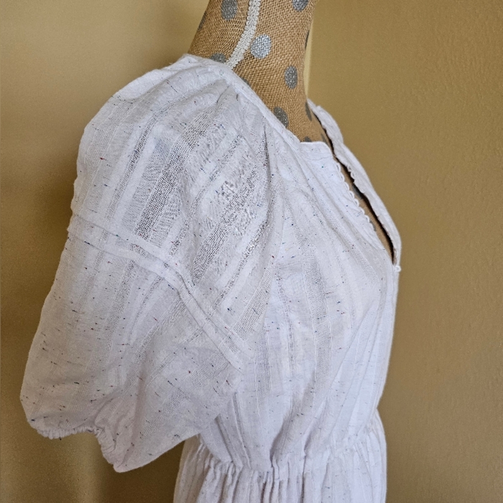 NWT Betsey Johnson puff sleeve tiered boho white cotton dress medium - Picture 6 of 13